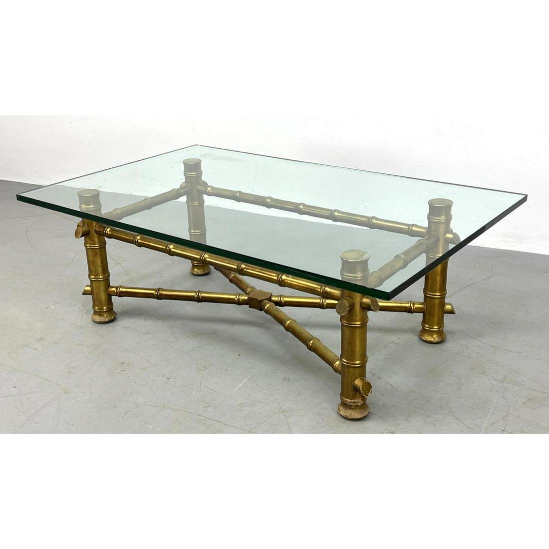 Gilt Wood Faux Bamboo Glass Top Coffee Table. Thick Col (1 of 11)
