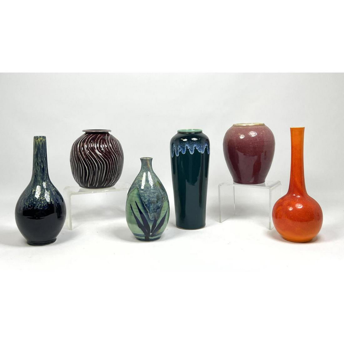 6pc Studio Pottery Modernist Glazed Pottery Vases. Incl (1 of 20)