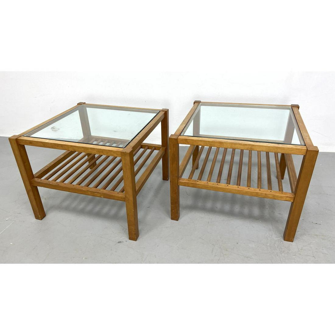 Pr American modern side tables with insect glass tops a (1 of 9)