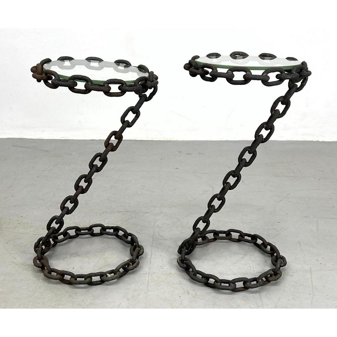 Chain link glass top drink tables. Industrial style. (1 of 8)