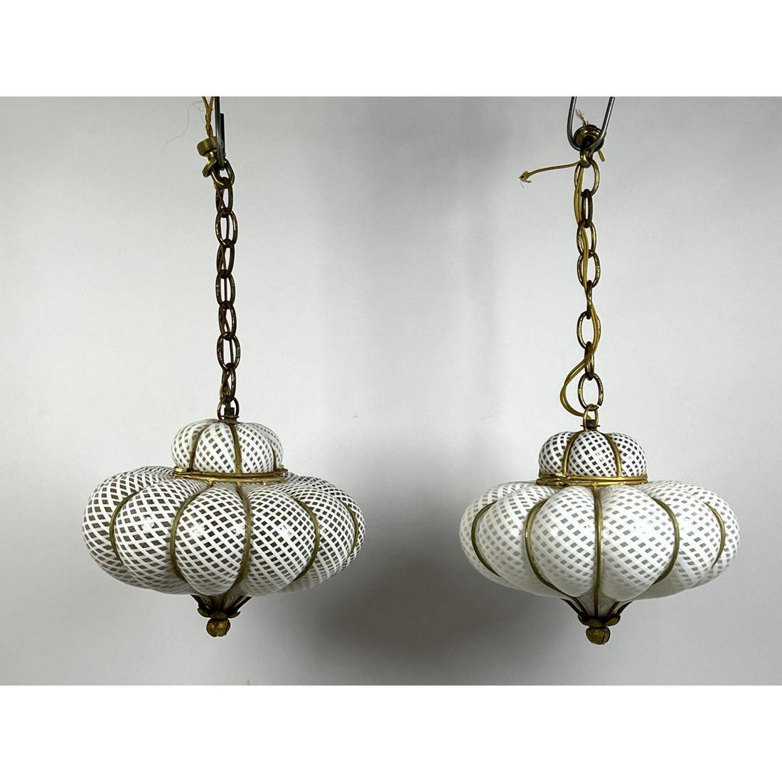 Pr Murano Italian Filigrana Glass Hanging Lights. Glass (1 of 13)