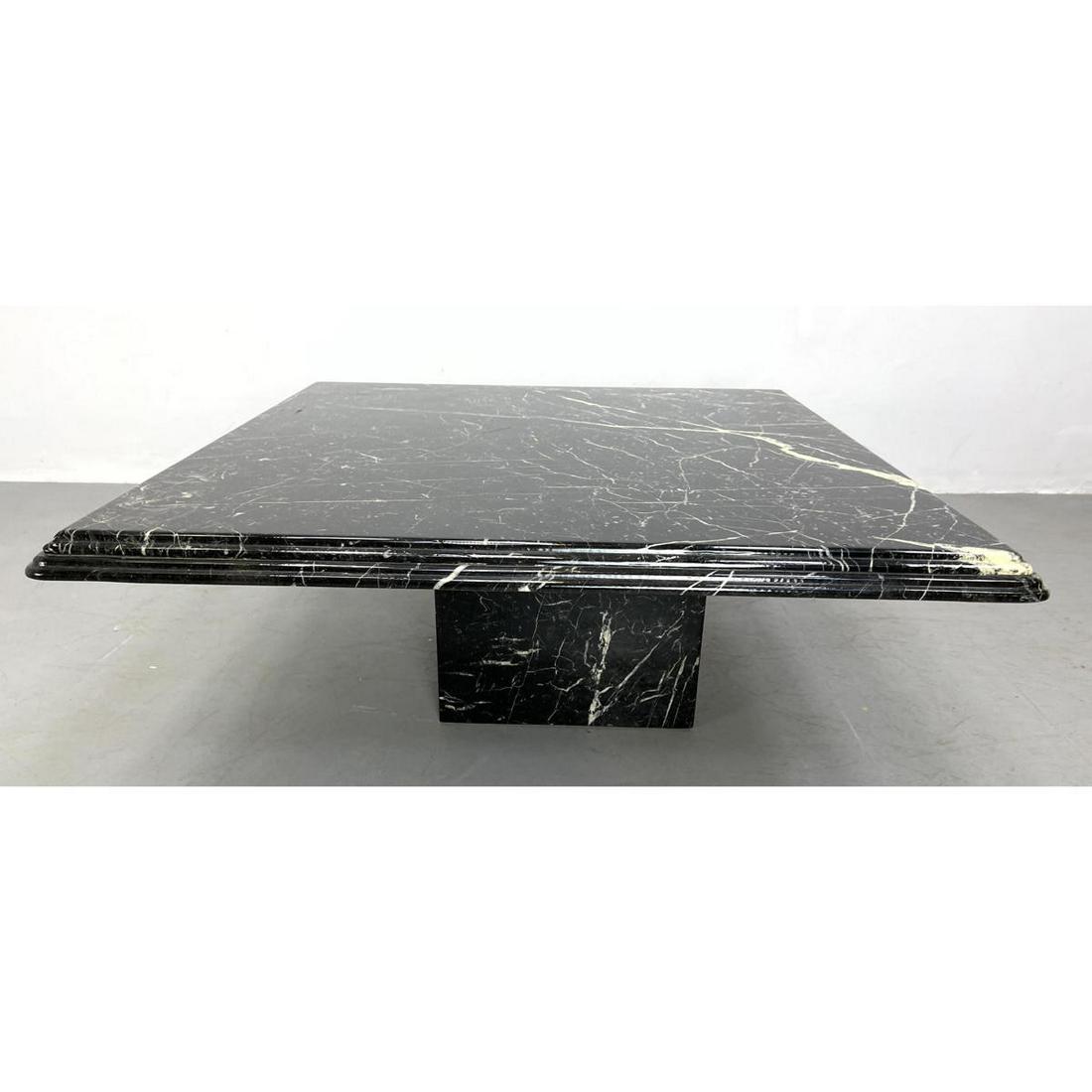 Black marble coffee cocktail table with pedestal base. (1 of 8)