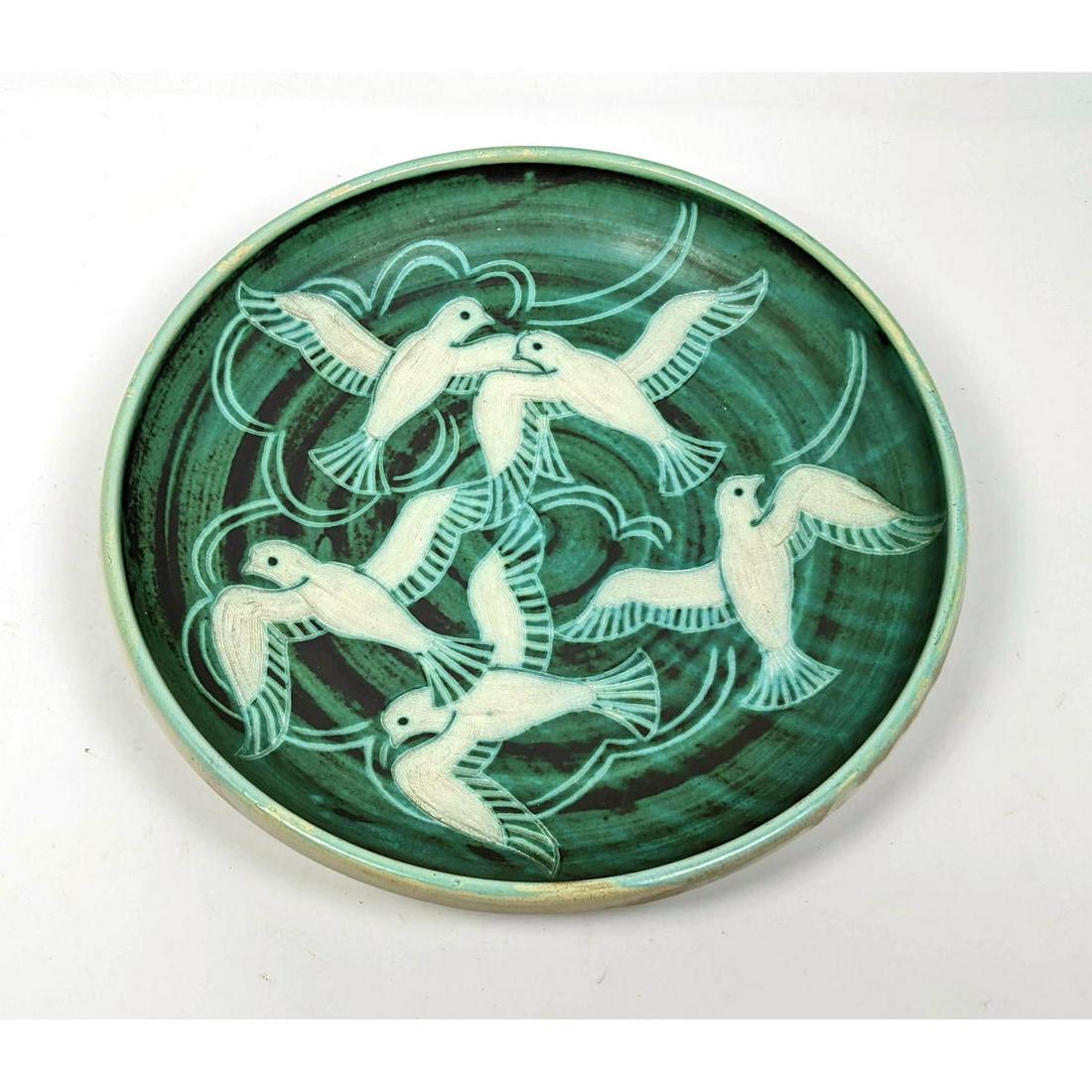 Large FINLAND Pottery Charger Dish. Decorated with Bird (1 of 12)