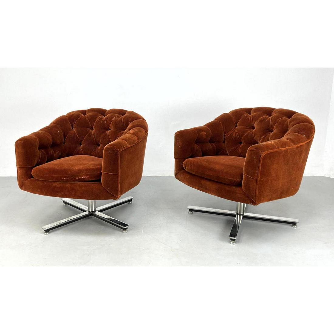 Pr Mid Century Modern Swivel Lounge Chairs. Red velvet (1 of 17)