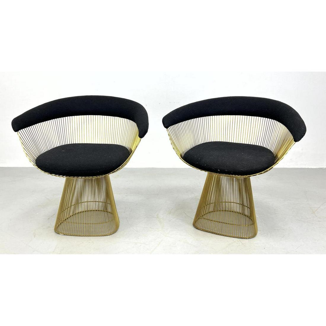 Pr Warren Platner style Brass Wire Arm Chairs. Black up (1 of 14)