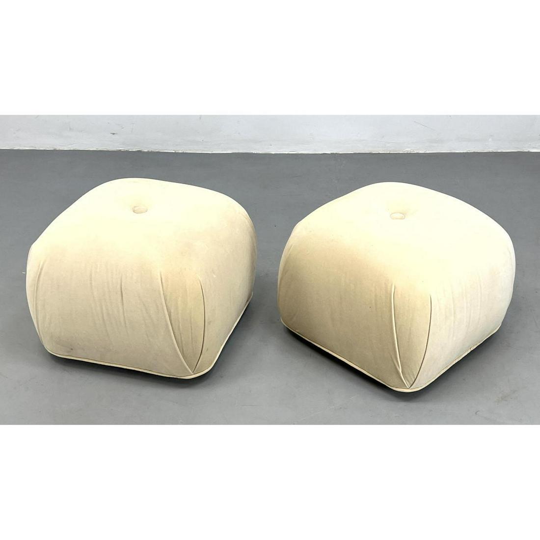 Pr Tan Velvet Pouf Ottomans on Casters. (1 of 9)