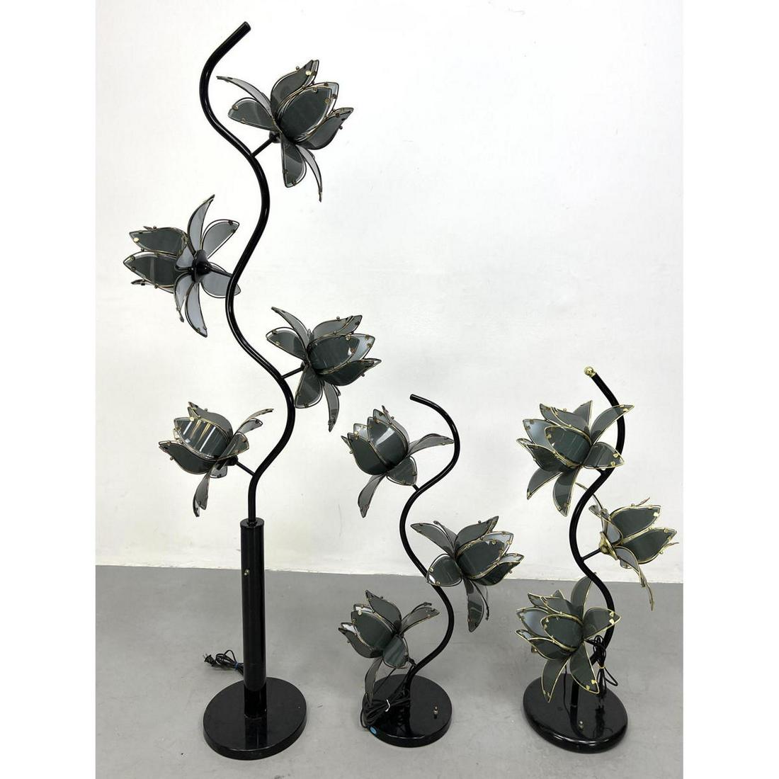 3pc 80's Lotus lamps. Brass colored frames and glass pe (1 of 13)