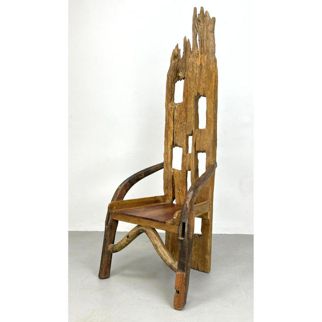 Large Natural Rustic Wood Chair. Tall back with Arms. (1 of 15)