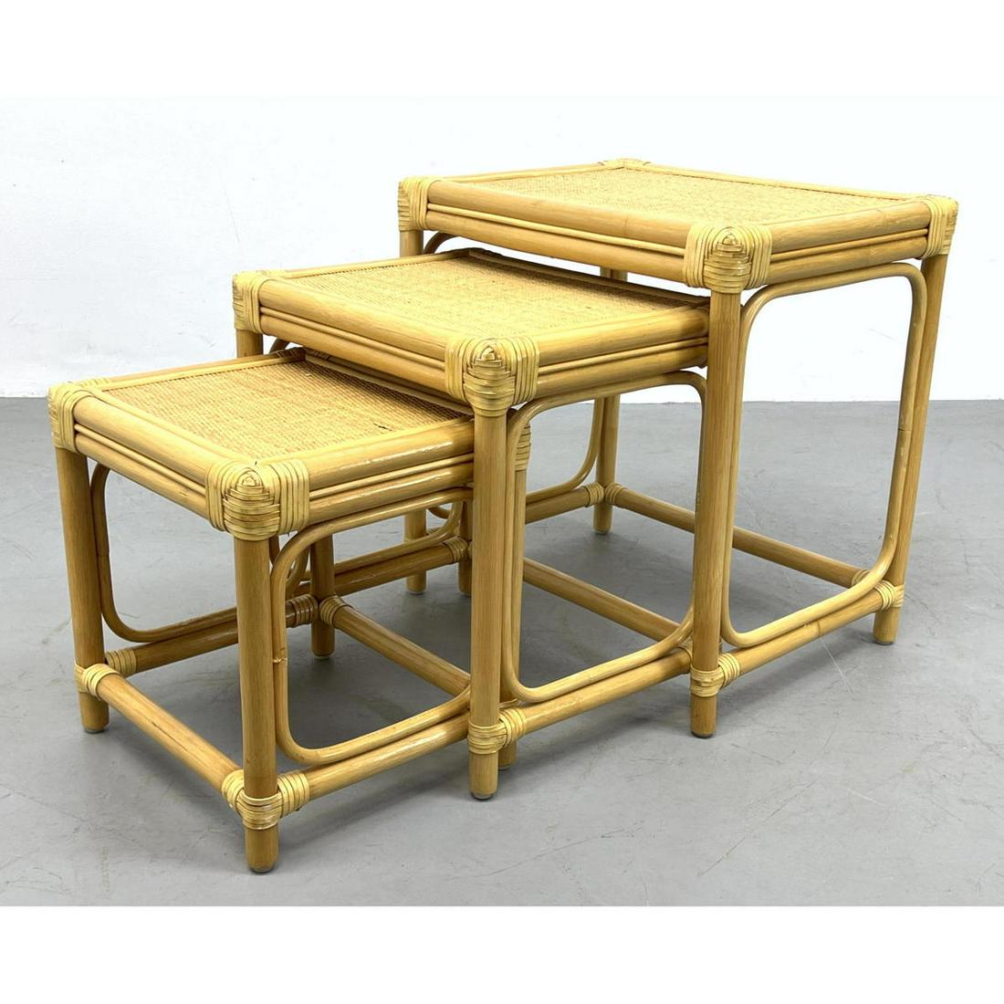 Set 3 Nesting Rattan Side End Tables. Wrapped trim and (1 of 10)