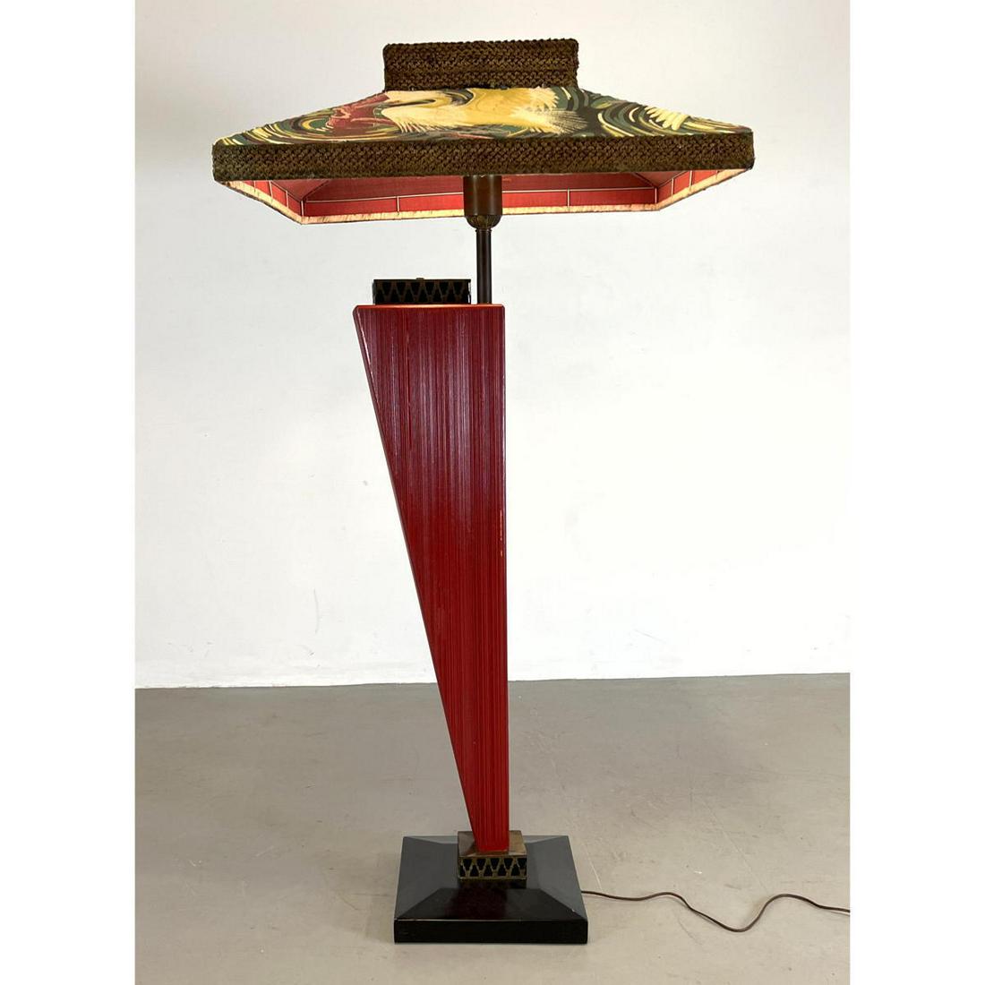 LYNARD of CALIF Red Painted Wood Floor Lamp. Bark Cloth (1 of 16)