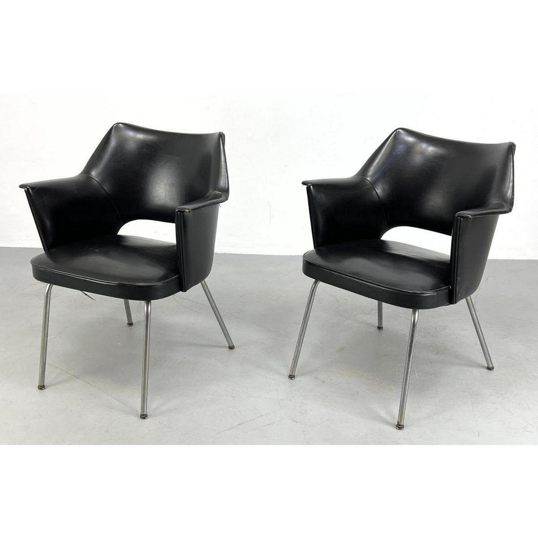 Pr THONET Black Vinyl Lounge Chairs. Chrome Tube Legs.: Pr THONET Black Vinyl Lounge Chairs. Chrome Tube Legs. Rolled Arms. Labels. Dimensions: H: 32.5 inches: W: 25 inches: D: 24 inches ---