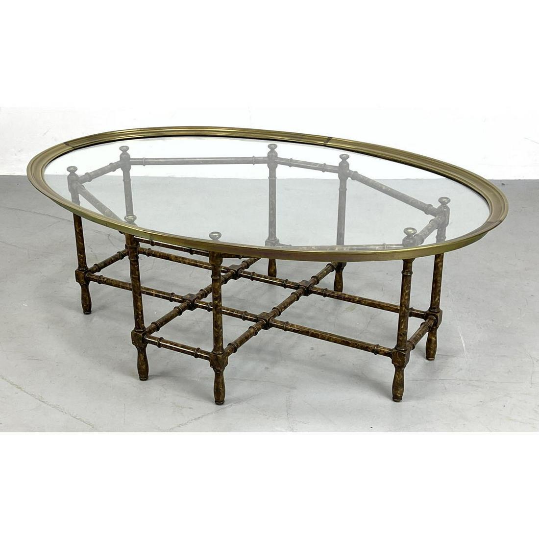 Brass, Glass Tray Top Coffee Table. Tortoise painted wo (1 of 8)