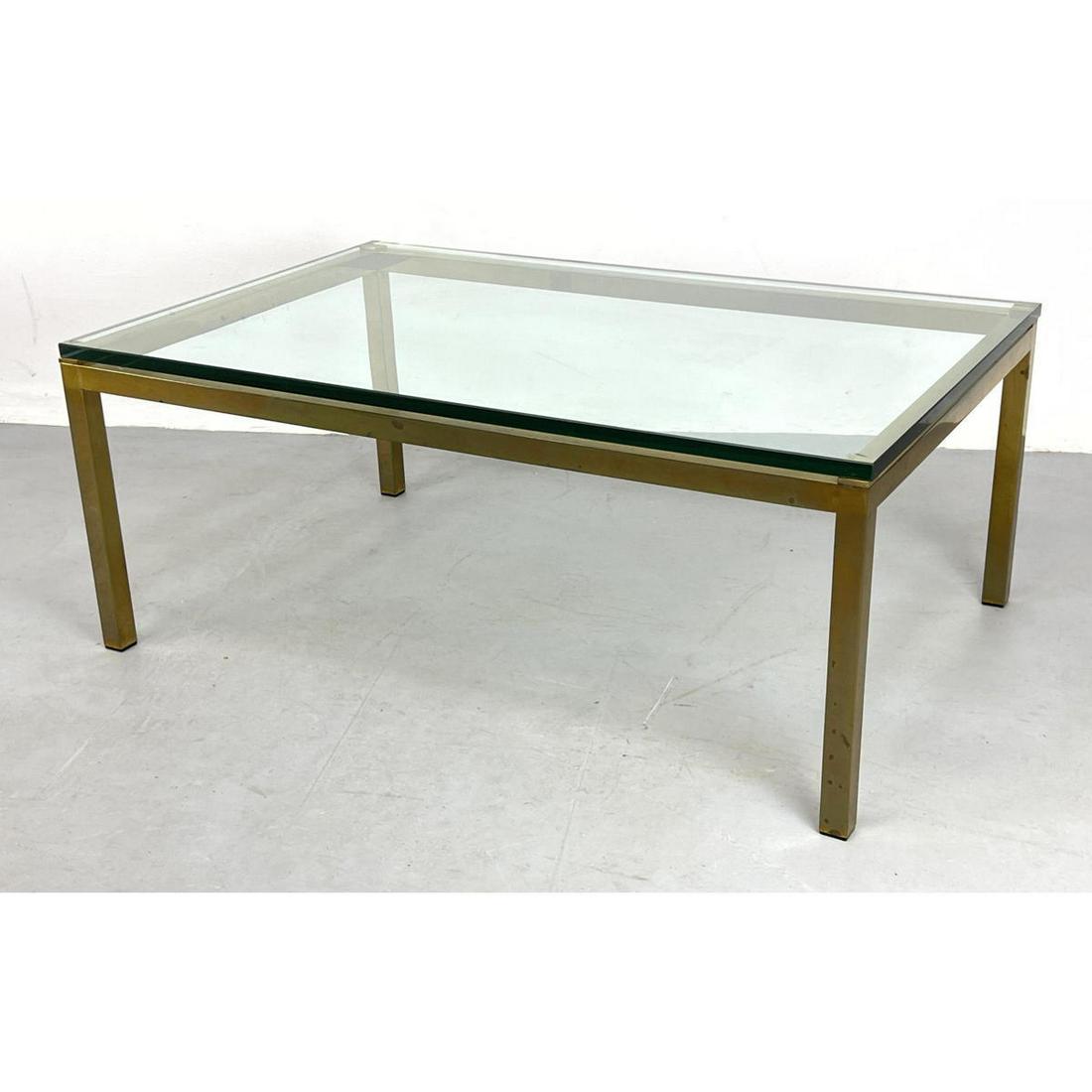 Brass and Glass Coffee Table. Square tube frame with th (1 of 12)