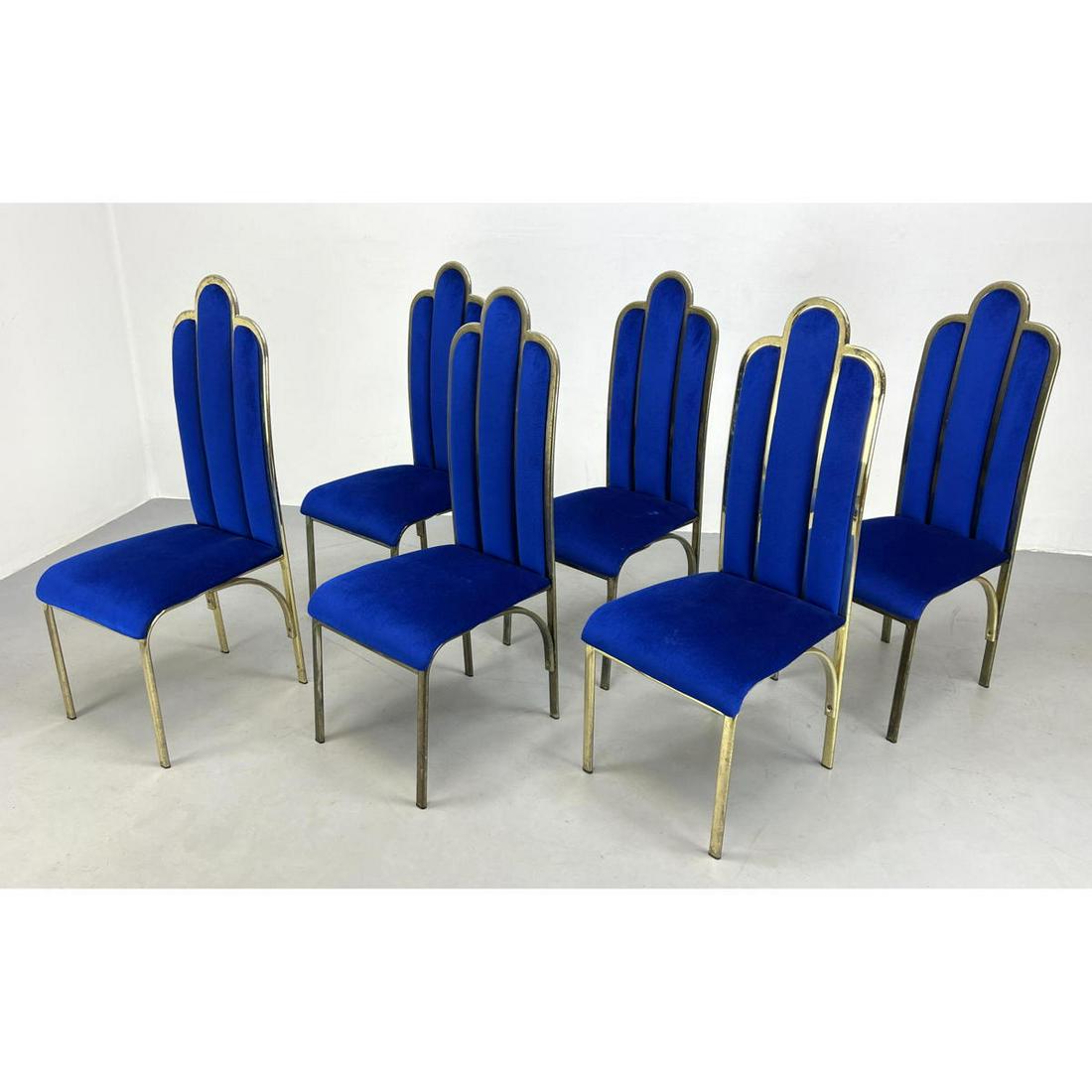 Set 6 Italian Tall Back Dining Chairs. Blue velvet. (1 of 15)