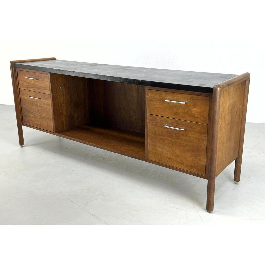 Jens Risom style walnut credenza with black top. (1 of 15)
