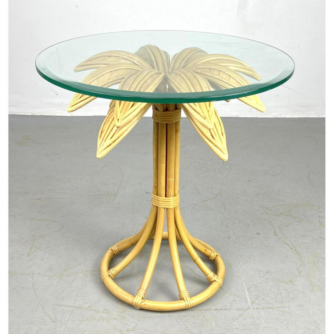 Bamboo Rattan Palm Form Side Table. Glass top. (1 of 13)