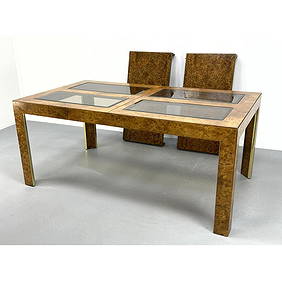 Milo Baughman style Burl Wood Dining Table. Inset topaz (1 of 14)