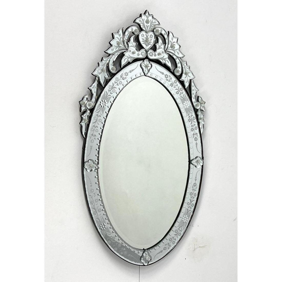 Venetian Oval Wall Mirror with Decorative Top.  Etched (1 of 11)