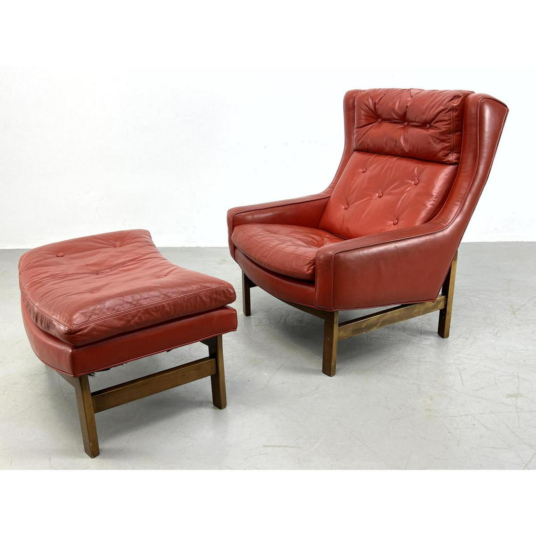 Red Leather Dunbar style lounge chair and ottoman. Expo (1 of 20)