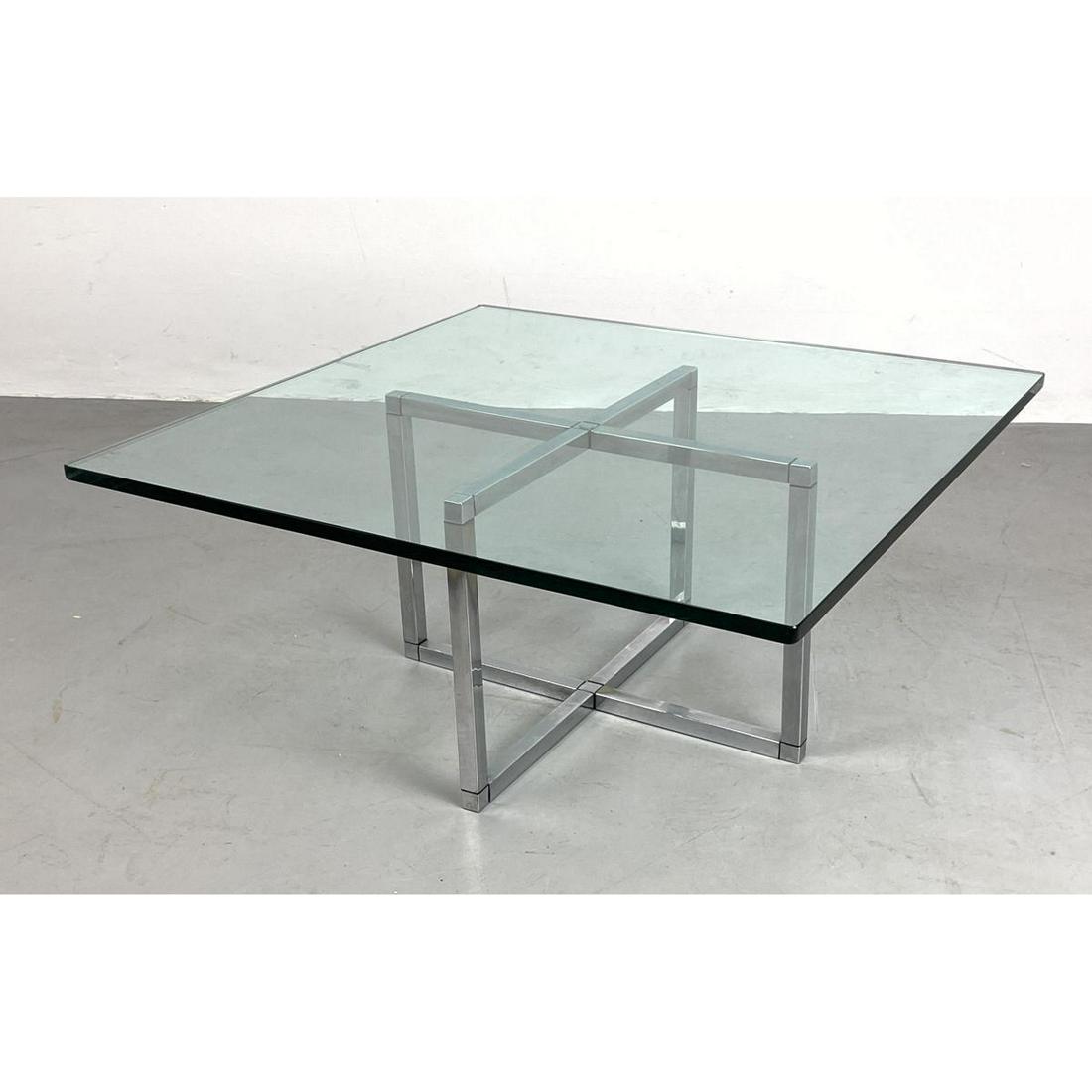 Square Glass Top Chrome Base Modern Coffee Table. (1 of 9)