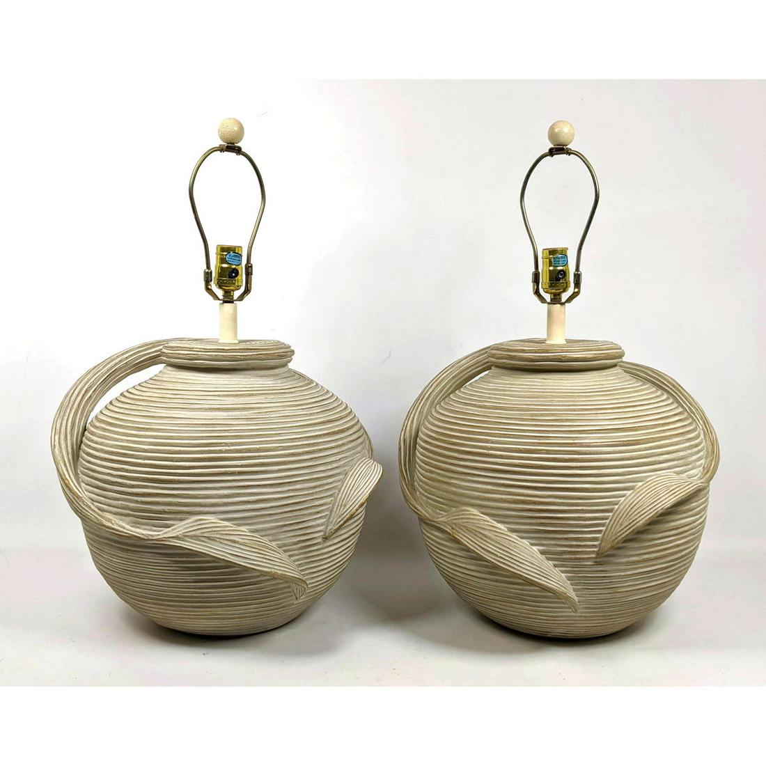 Pr Plaster Bulbous Table Lamps. Betty Cobonpue Style. C (1 of 12)