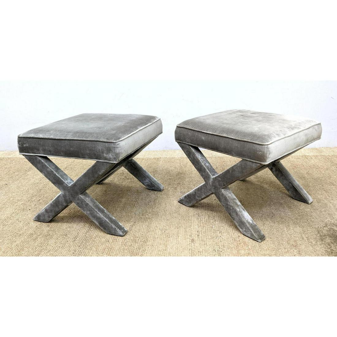 Pair JONATHAN ADLER X  Base Stool Benches. Fully Uphols (1 of 11)