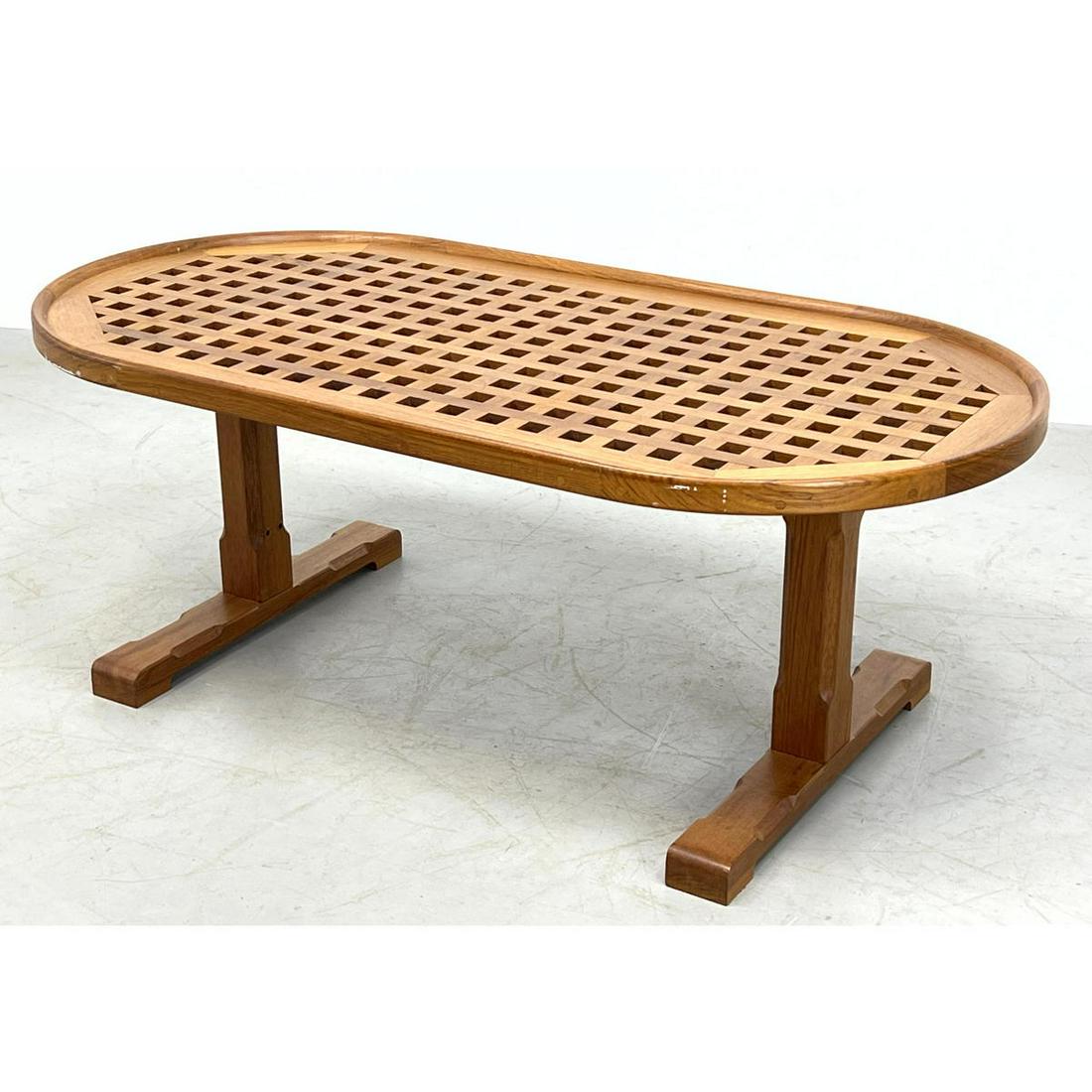 Teak Lattice Top Coffee Table.  Oval hatch form. (1 of 11)