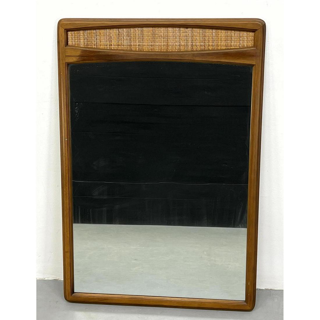 Modernist Wood Frame Wall Mirror. Small inset woven Rat (1 of 8)