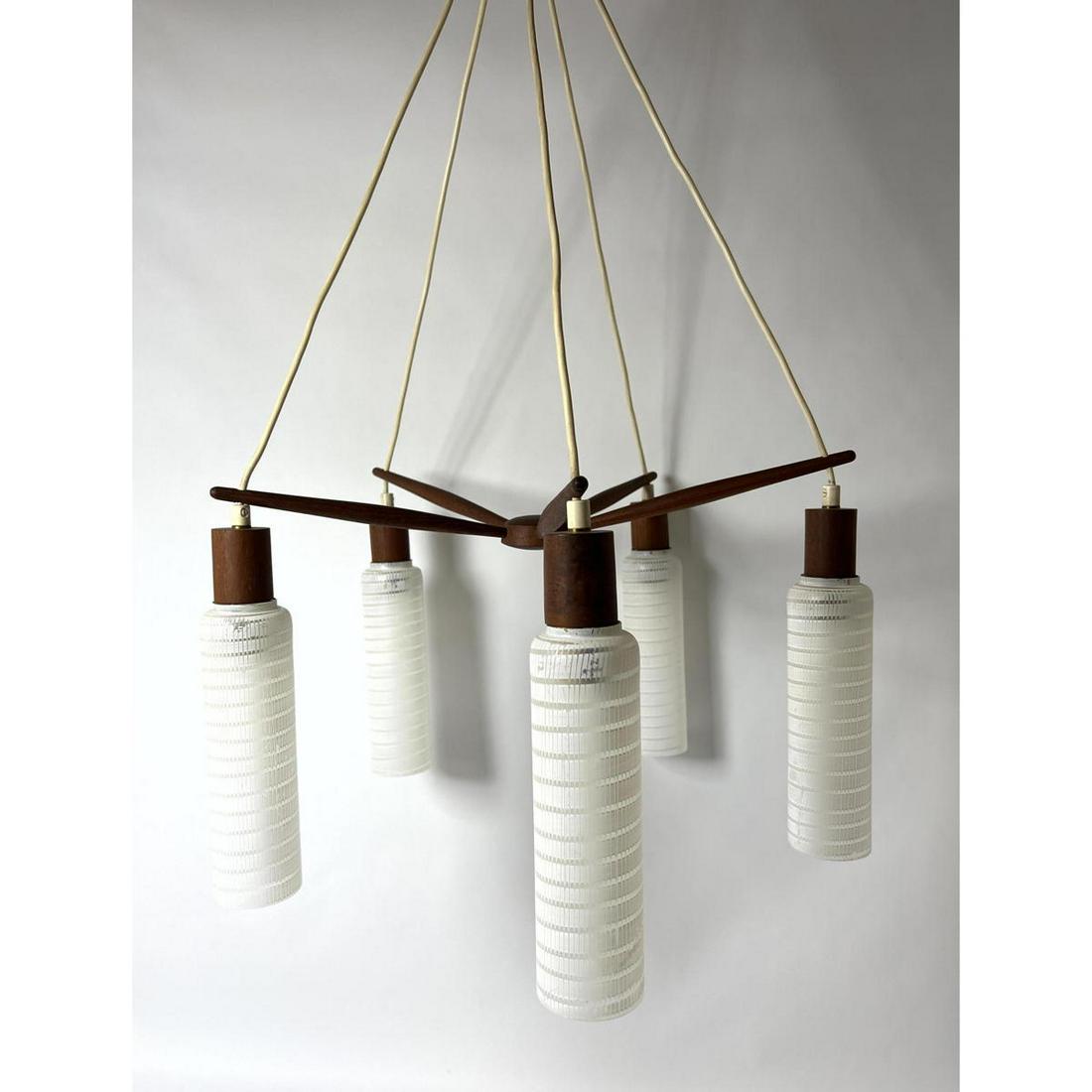 DANISH MODERN Teak and Glass Chandelier Pendant Lamp. S (1 of 11)