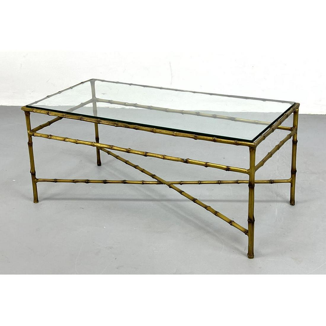 Brass Faux Bamboo Frame Glass Top Coffee Table. "X" Str (1 of 9)