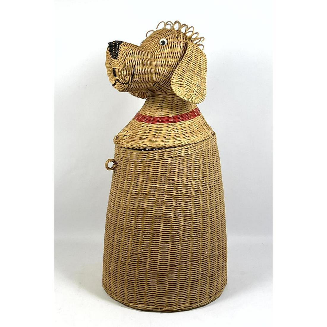 Woven wicker figural dog hamper. Lidded basket. (1 of 13)