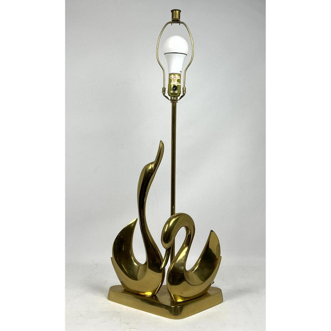 Brass Double Swan Table Lamp. (1 of 10)