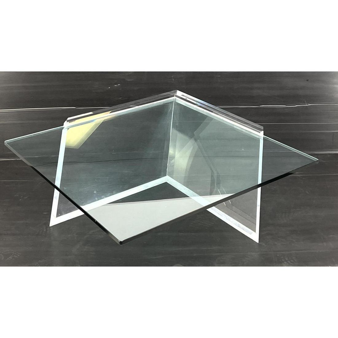 Lucite cantilever cocktail coffee table. Thick Square G (1 of 15)