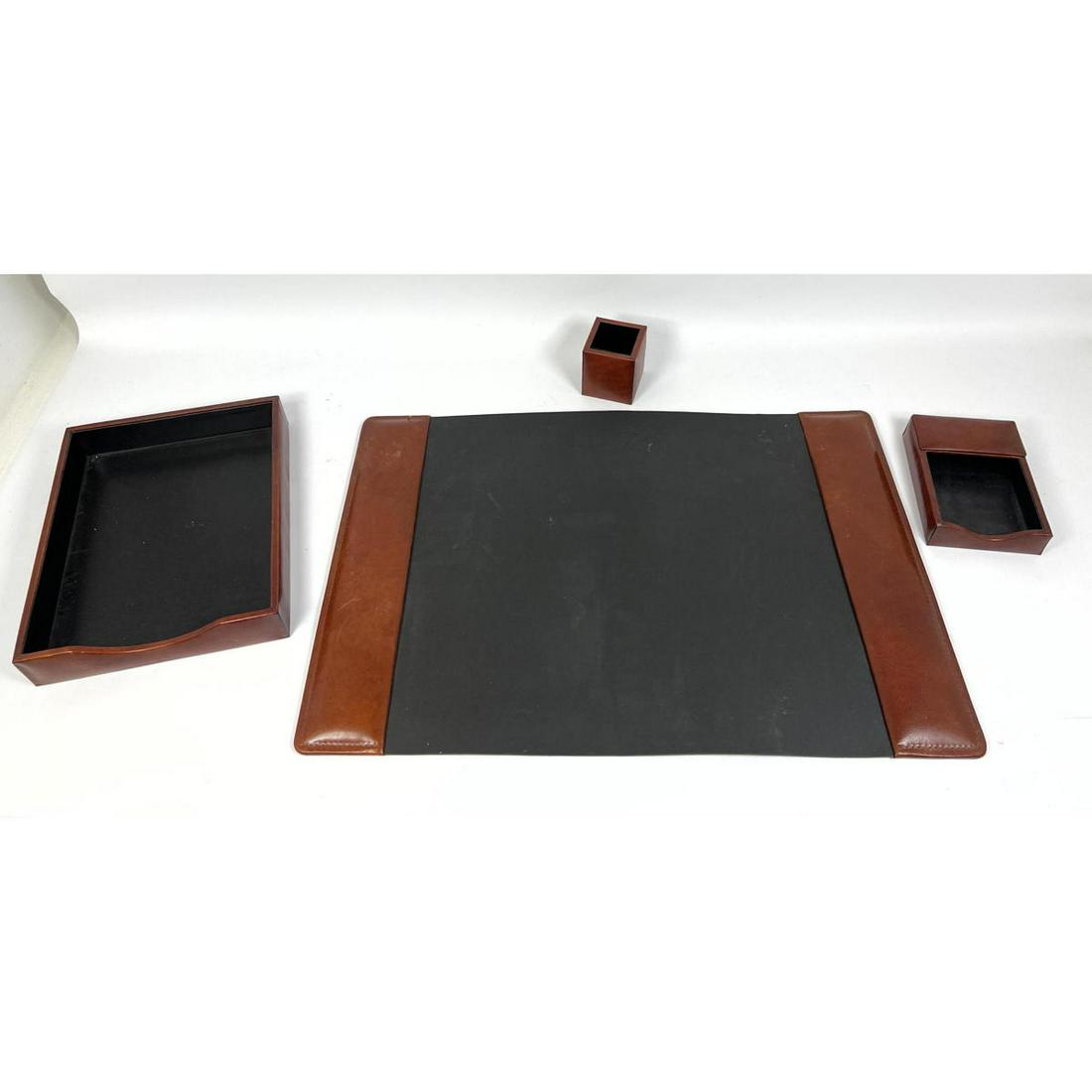 4pc BOSCA Hand Stained Hide Leather Desk Set. Marked. (1 of 10)