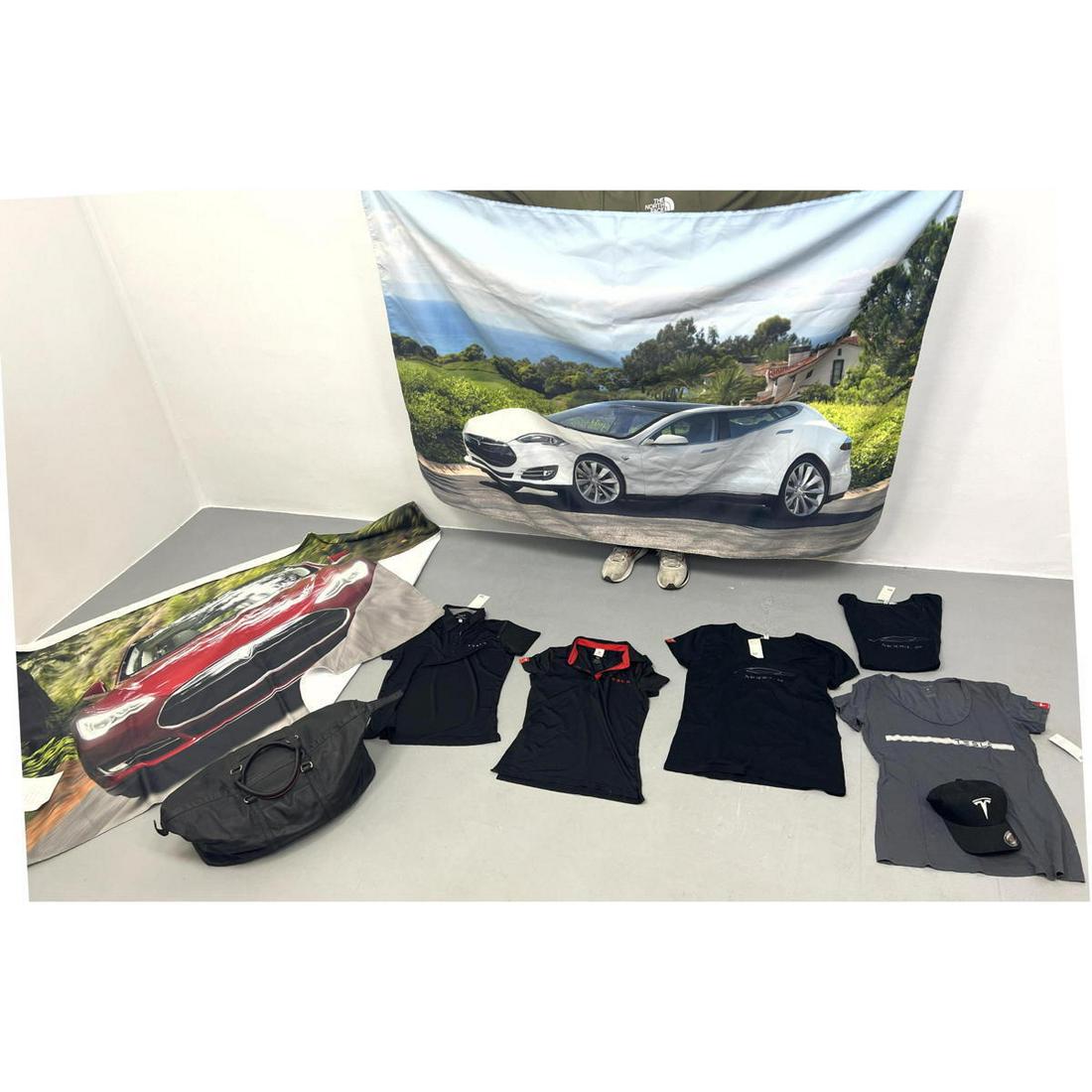 Tesla Lot.  Leather Bag 5 shirts Hat 2 Banners - 2 shir (1 of 12)