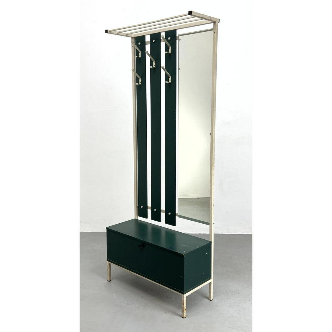 Italian Modernist Metal Coat Hat Rack with Mirror. Gree (1 of 14)
