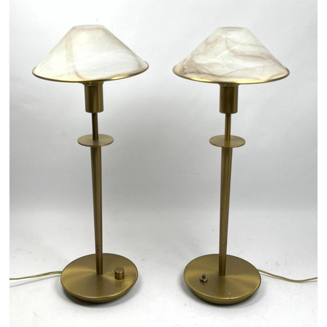 Pr Candlestick Brass Accent Table Lamps.  Marbleized sh (1 of 12)