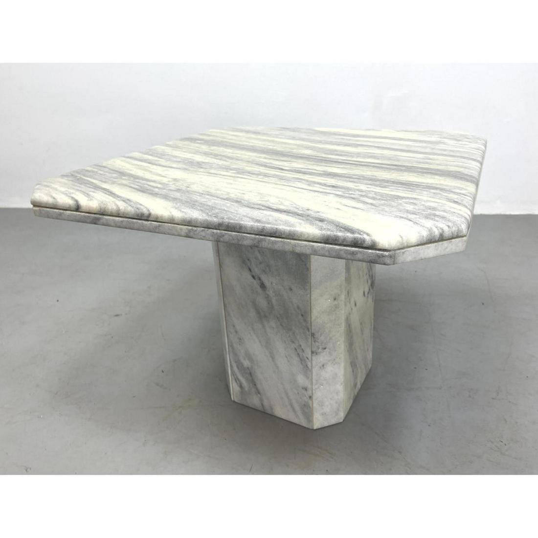 Square Marble Top Pedestal Base Side Table. Notched cor (1 of 7)