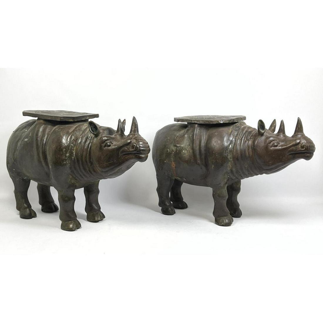 2pc Hollow Bronze Rhinoceros Figures Stool Tables. . Ha (1 of 15)