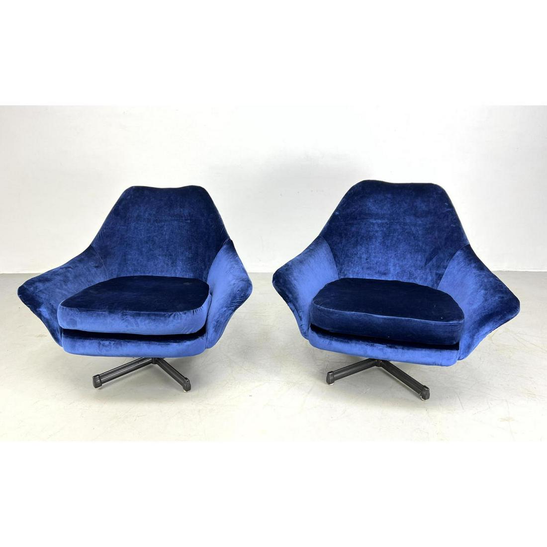 Pr BAUMRITTER Swivel Lounge Chairs. Blue Upholstery. Pe (1 of 8)