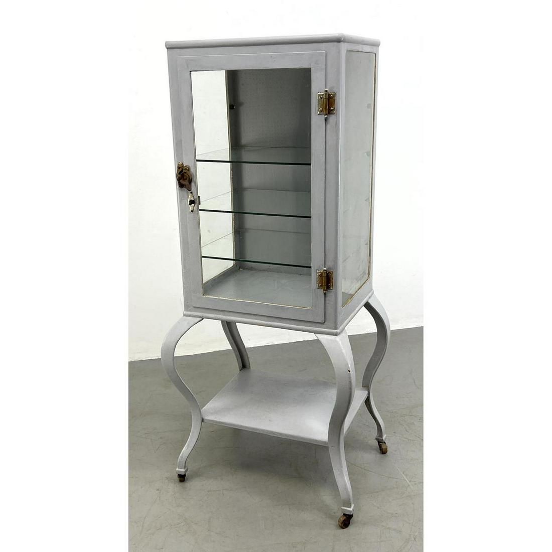 Antique Steel medical cabinet with glass doors. Light b (1 of 11)