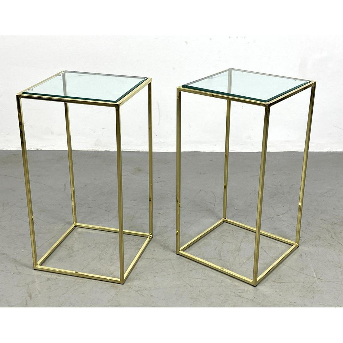Pr pedestals with thin brass tone tubing and beveled gl (1 of 8)