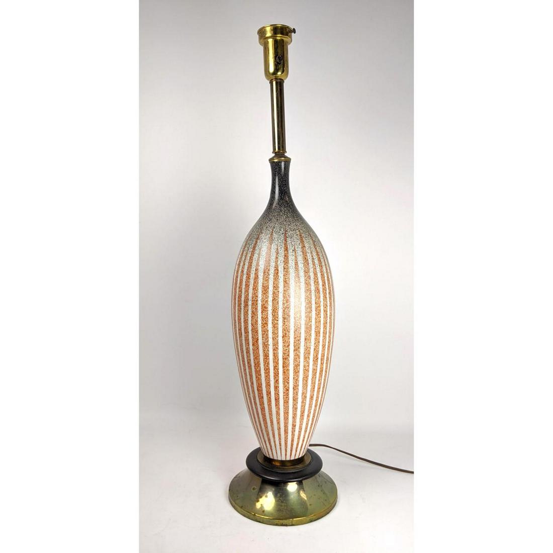 Tall Pottery Table Lamp. Black and rust painted design. (1 of 12)