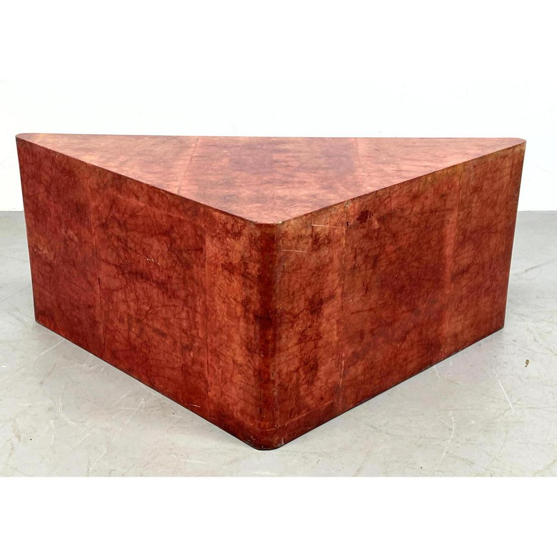 Aldo Turo style Red Lacquered Goatskin Table. Triangle (1 of 12)