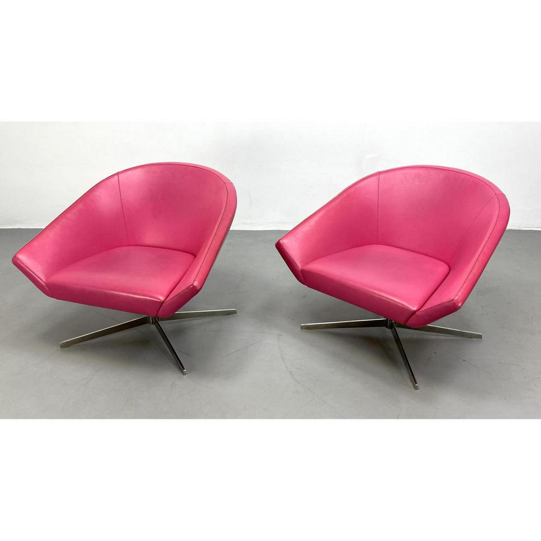 Pr Hot Pink Vinyl Swivel Lounge Chairs. Chrome Bases. (1 of 12)