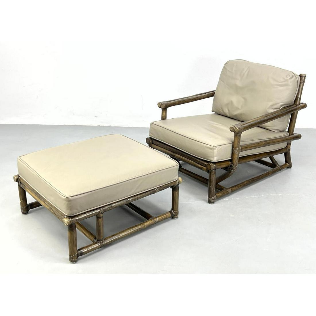 McGuire Dark Rattan Lounge Chair and Ottoman. Wrapped r (1 of 11)