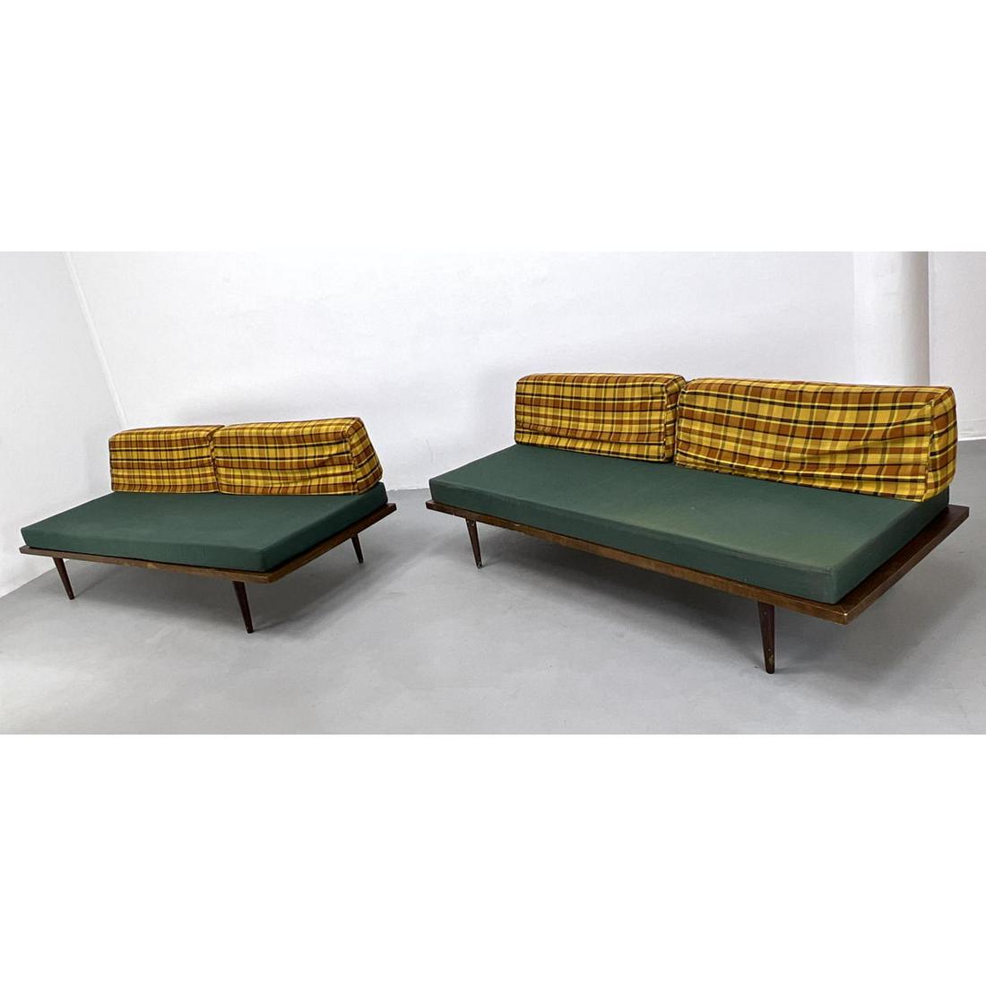 2pc Modernist Daybeds. Wood frames on tapered peg legs. (1 of 18)