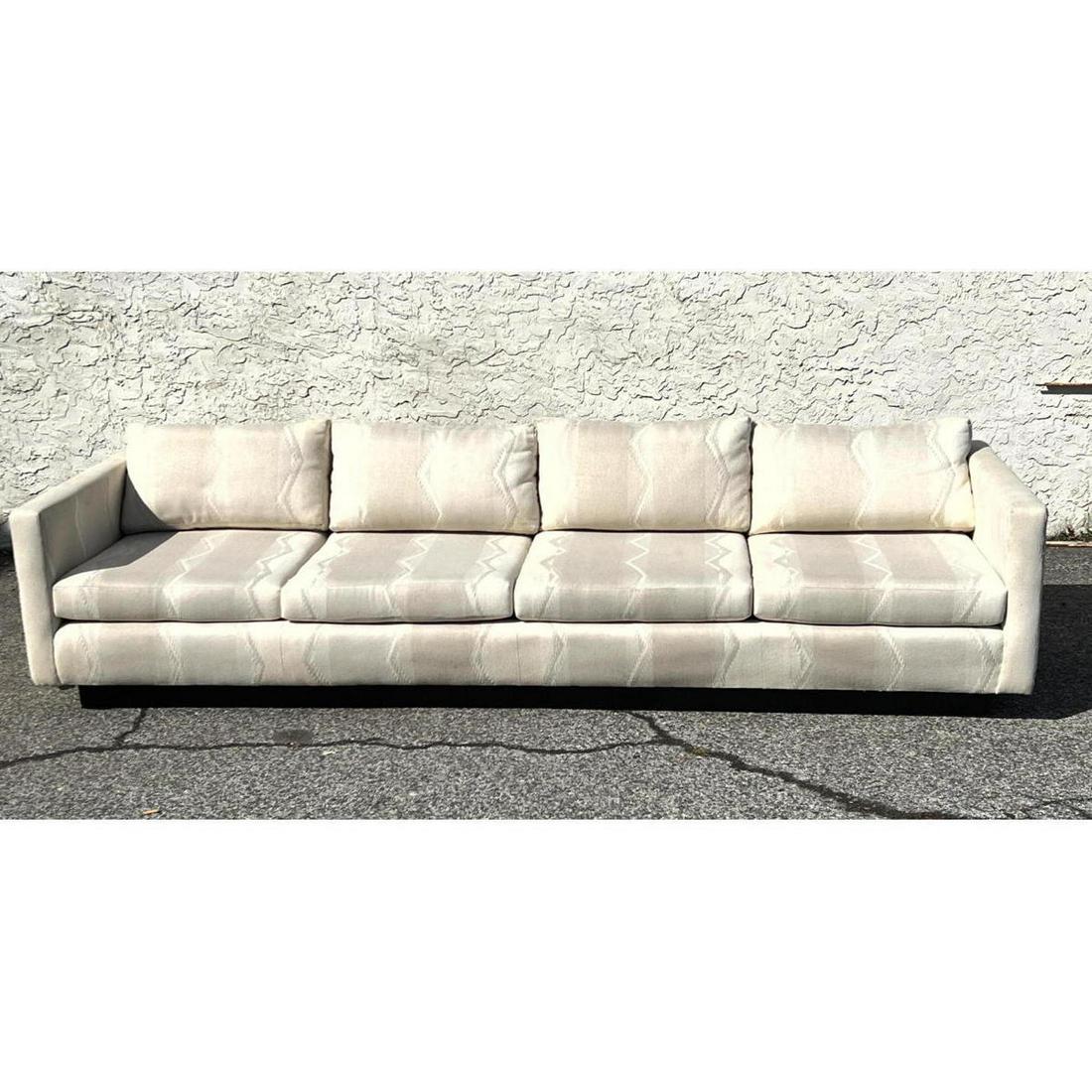 Milo Baughman sofa. Unsigned. Previously reupholstered.: Milo Baughman sofa. Unsigned. Previously reupholstered. Unmarked. Dimensions: H: 24 inches: W: 107 inches: D: 34 inches ---