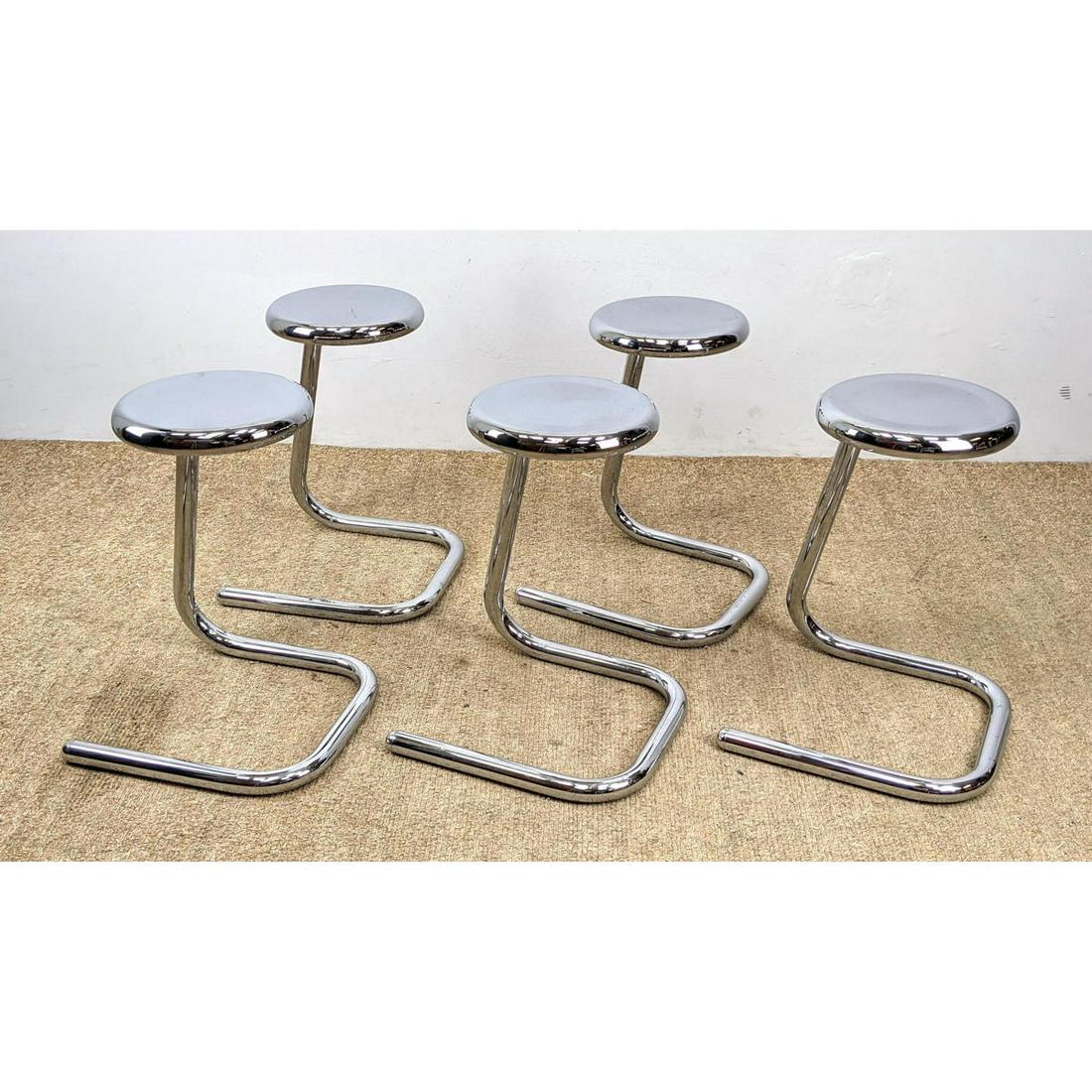Set 5 HAWOOD "Paper Clip" Chrome Stools. Modernist Form (1 of 8)