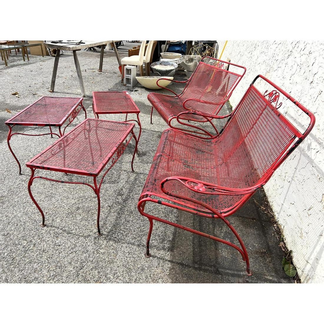 5pc Painted Red Iron Outdoor  Set. Two Love Seats. Thre (1 of 7)